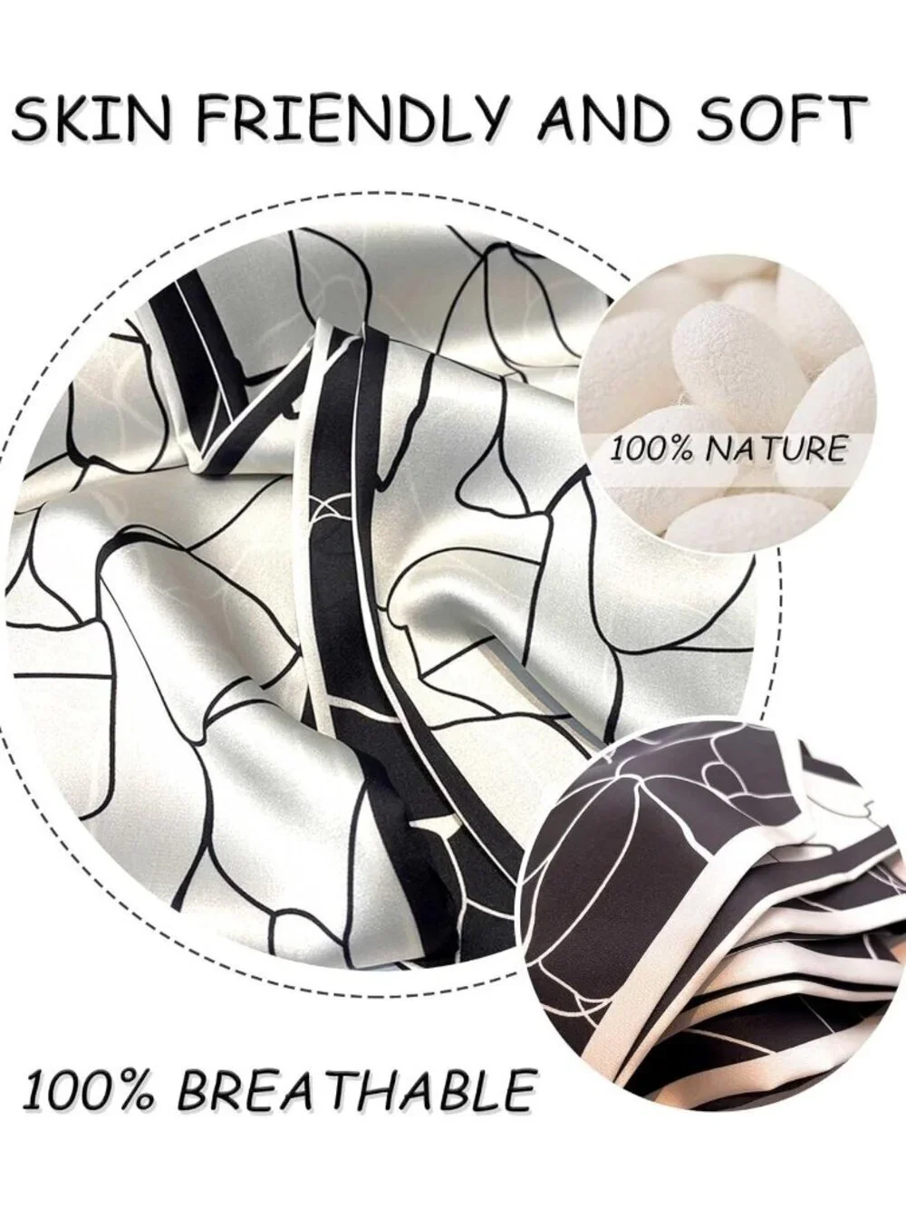 Women's Black White Stylish Silky Satin Headscarf Wrap Lightweight Scarves Scarf